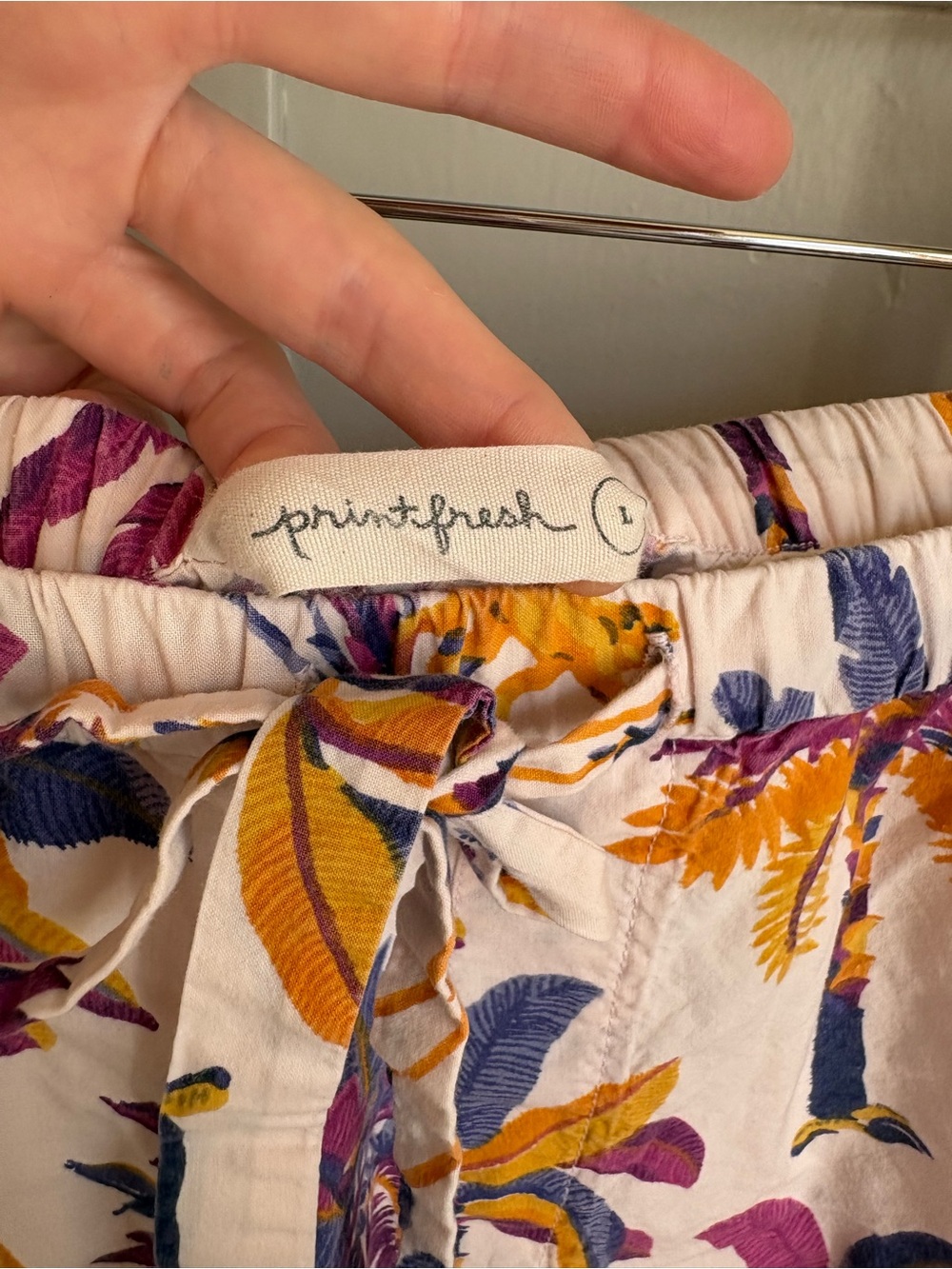 Tropical Palm Short Pajama Set in Cream with Purple & Yellow Print - Picture 10 of 10